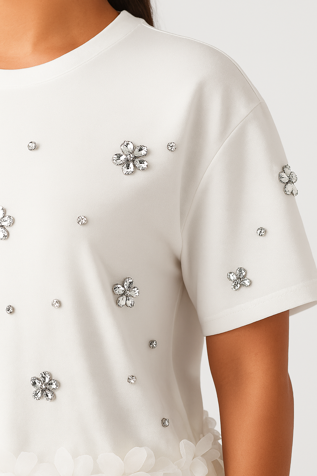 T-shirt blanc perlé -Broderies