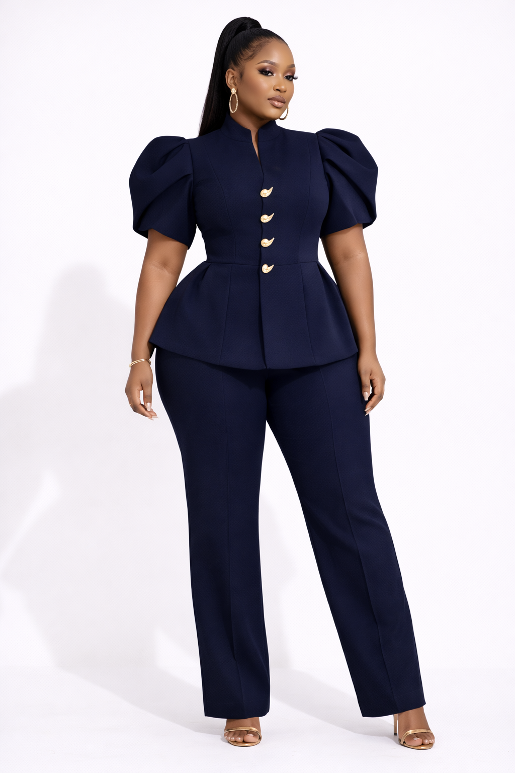 Ensemble Tailleur Élégance Impériale – Bleu Nuit