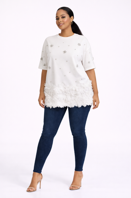 T-shirt blanc perlé -Broderies