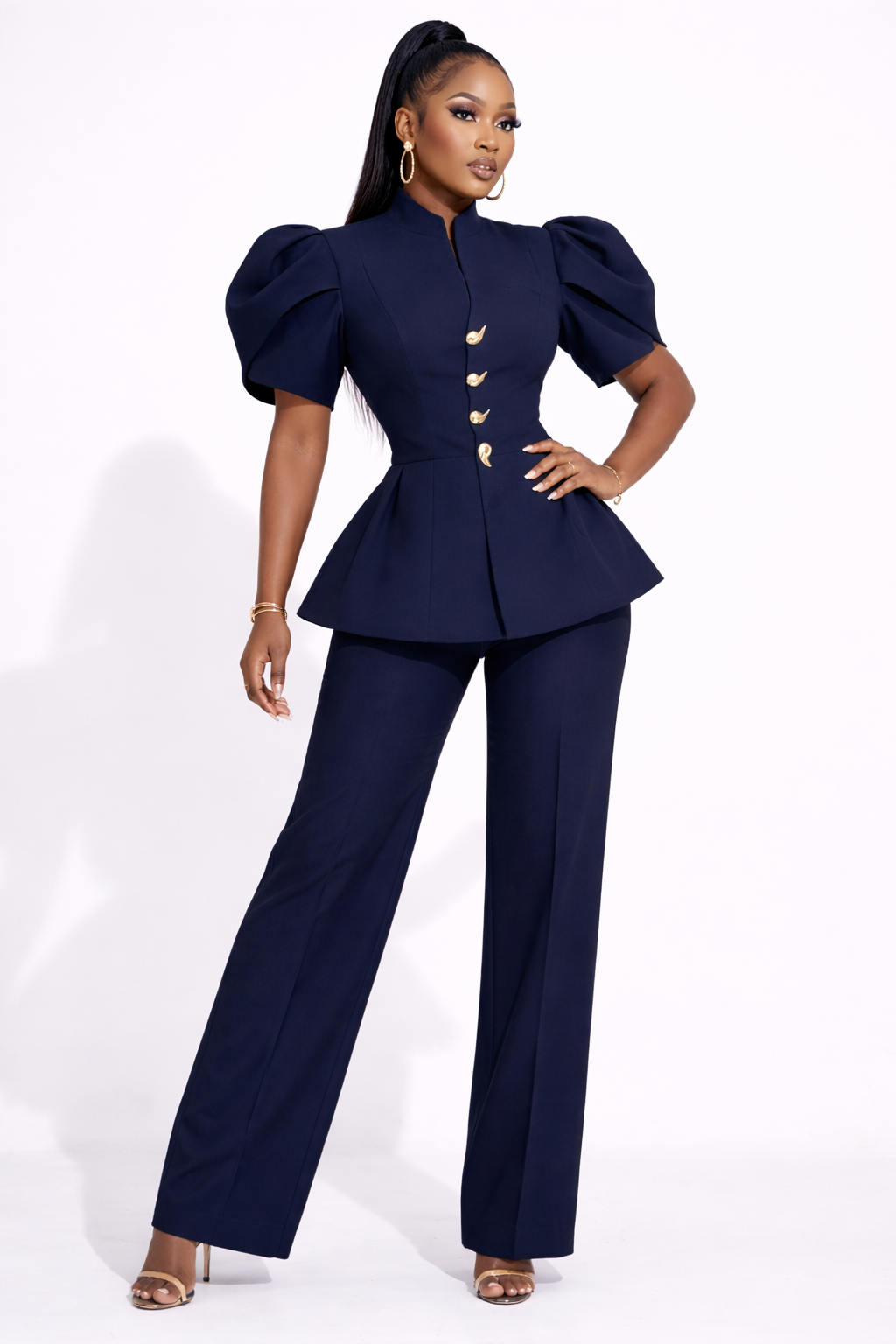 Ensemble Tailleur Élégance Impériale – Bleu Nuit
