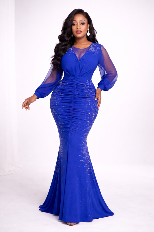 Robe Longue Sirène Royale Bleu Intense – Élégance Couture