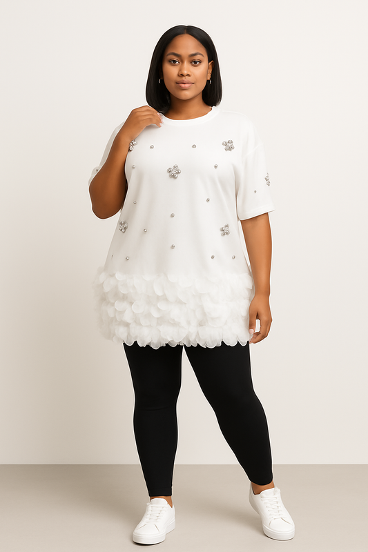 T-shirt blanc perlé -Broderies