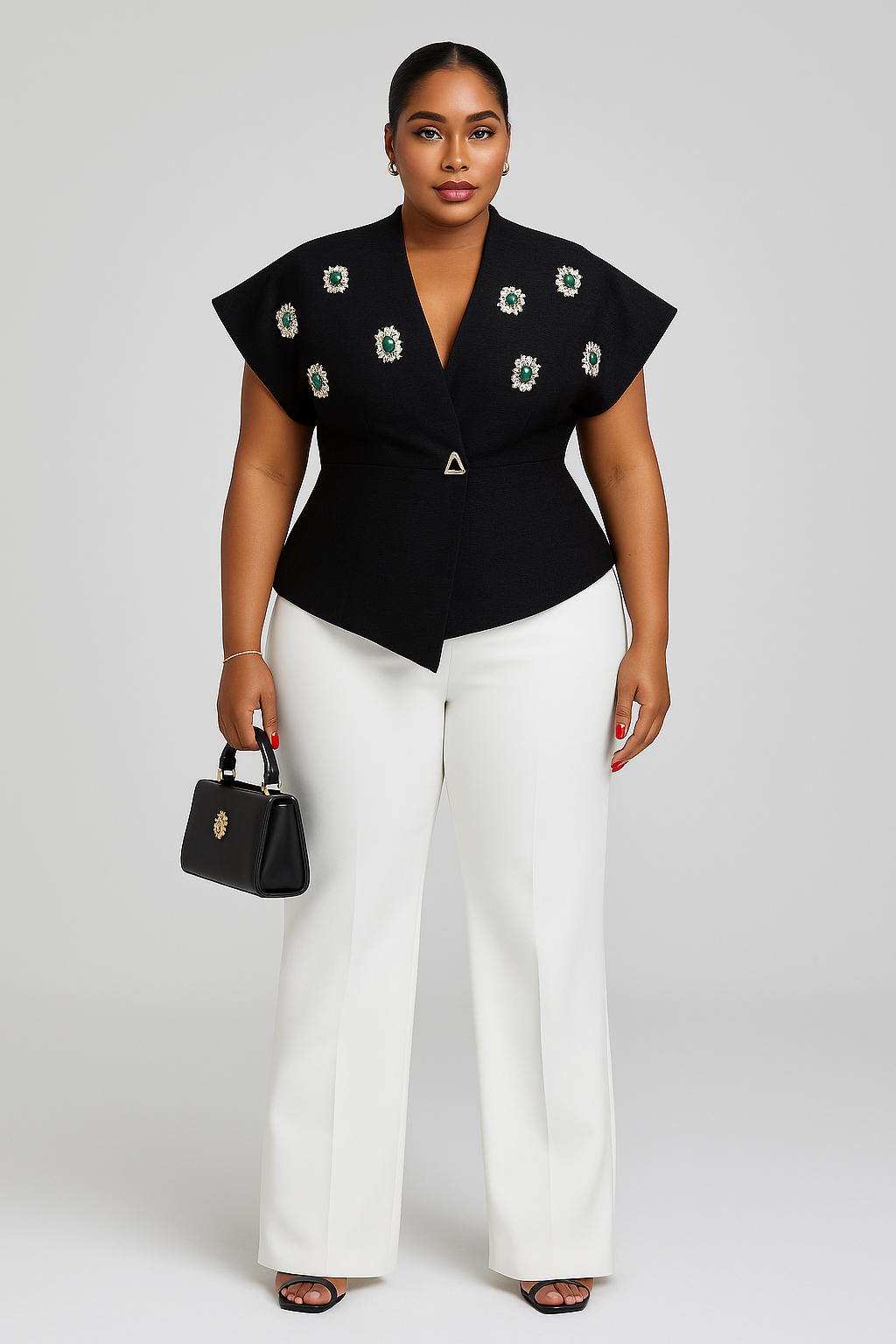 Top asymétrique chic avec broches bijoux