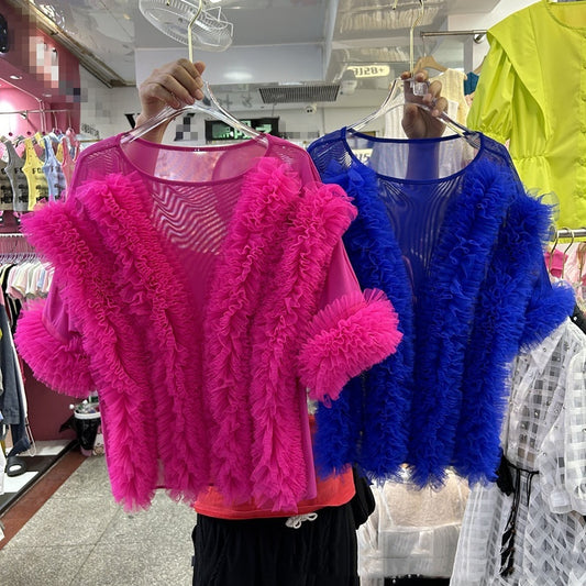 Chemise en patchwork d'oreille en bois à manches courtes pour femmes