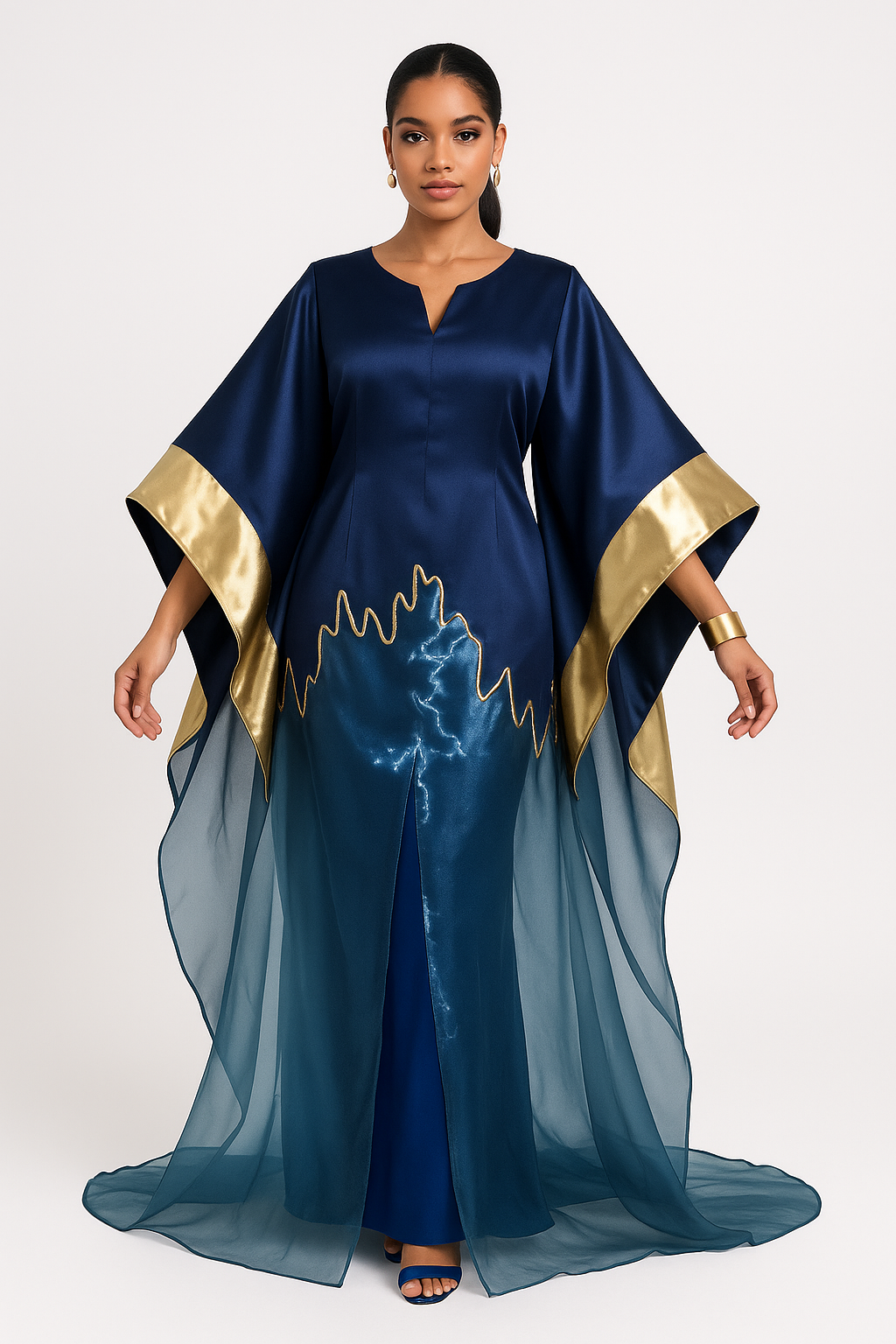 Robe Kaftan Royale – Bleu Nuit & Or