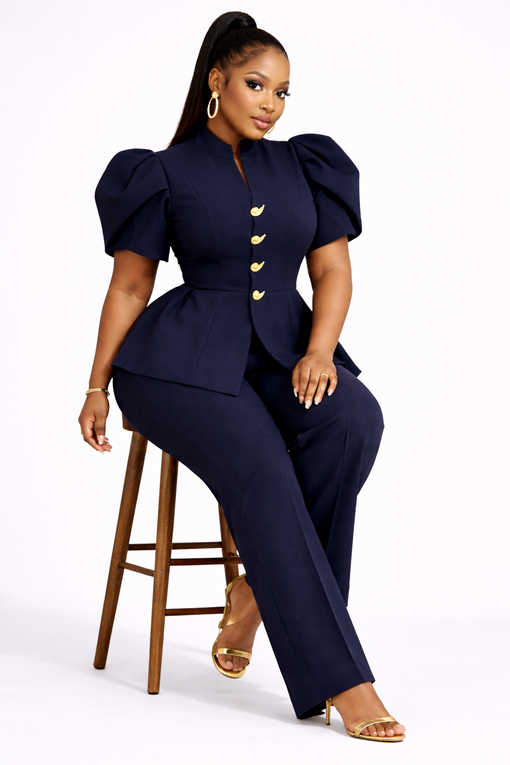 Ensemble Tailleur Élégance Impériale – Bleu Nuit