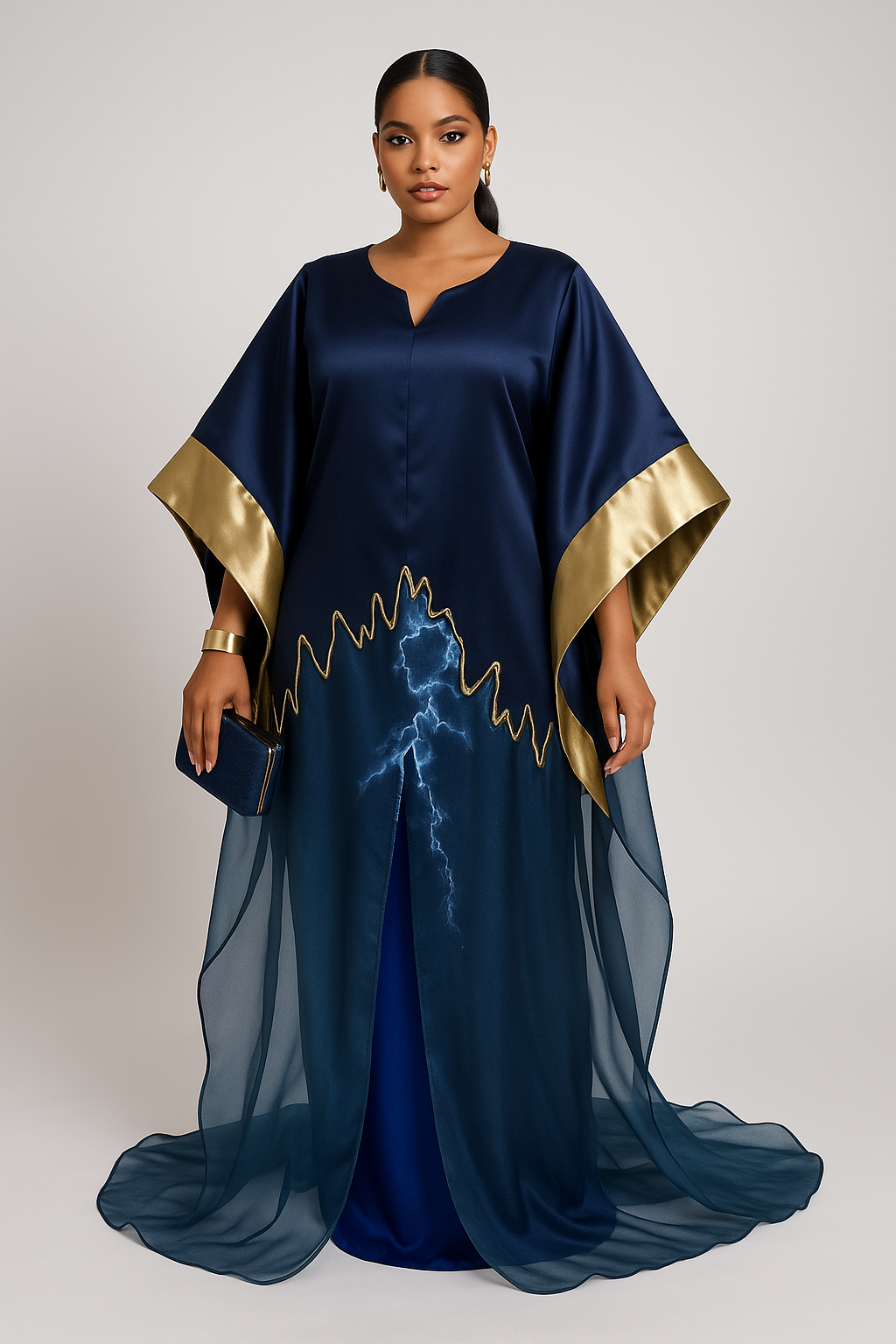 Robe Kaftan Royale – Bleu Nuit & Or