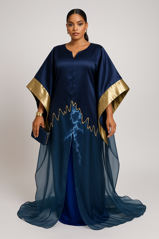 Robe Kaftan Royale – Bleu Nuit & Or