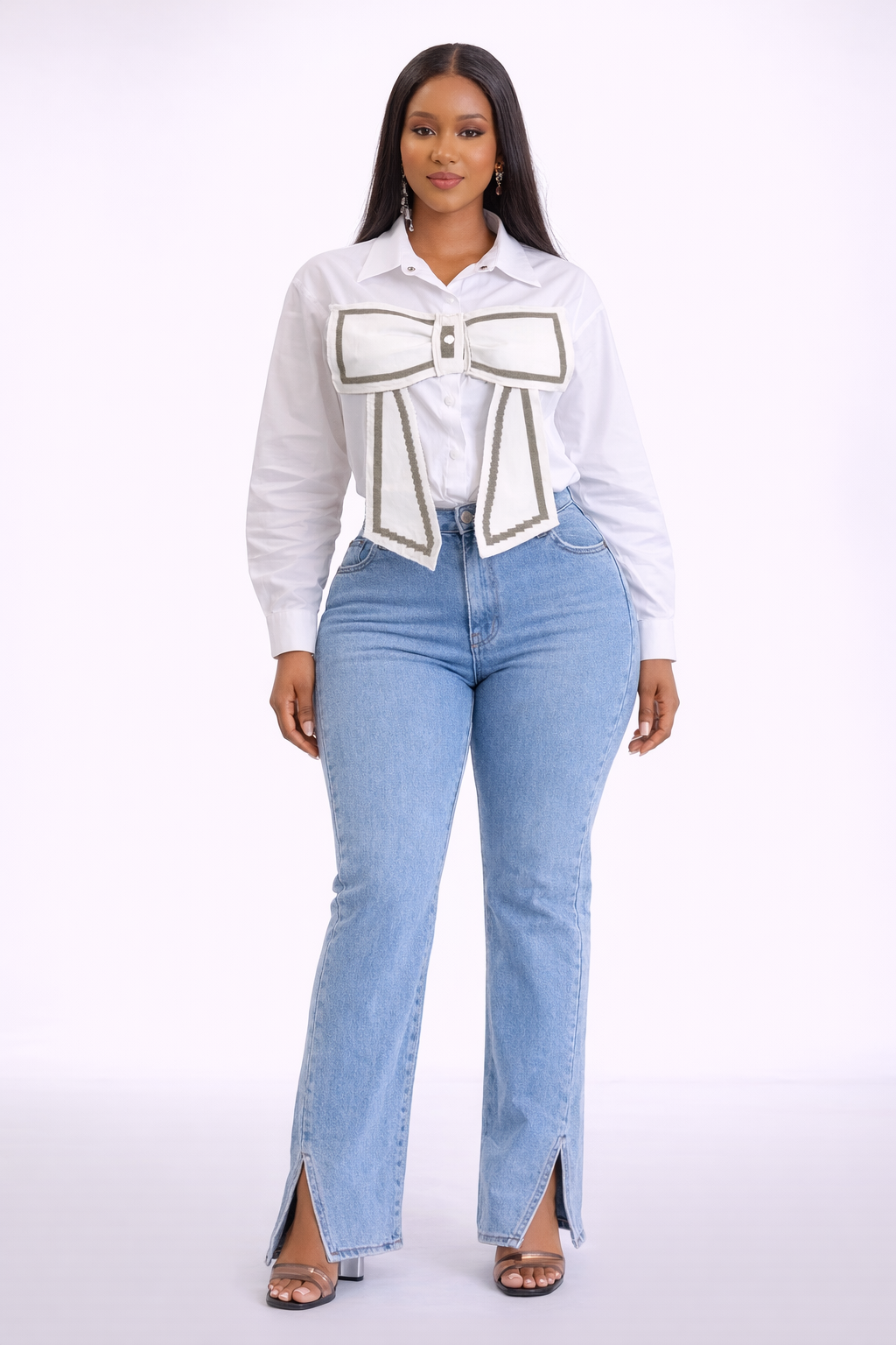 Chemisier Oversize Nœud Couture – Blanc & Noir