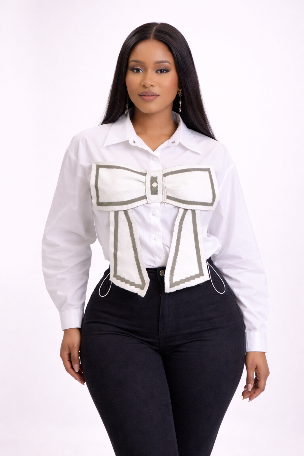 Chemisier Oversize Nœud Couture – Blanc & Noir