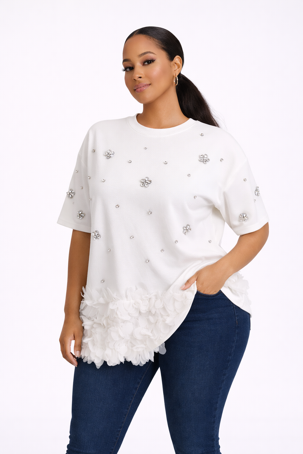 T-shirt blanc perlé -Broderies