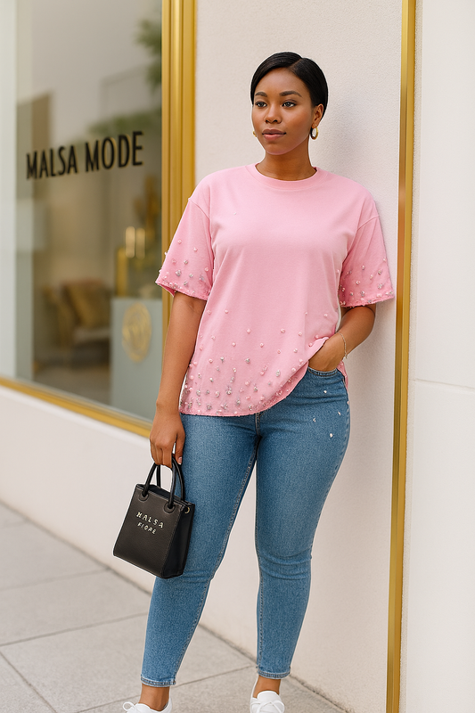 T-shirt Rose Perlé  manches courte – Édition Élégance