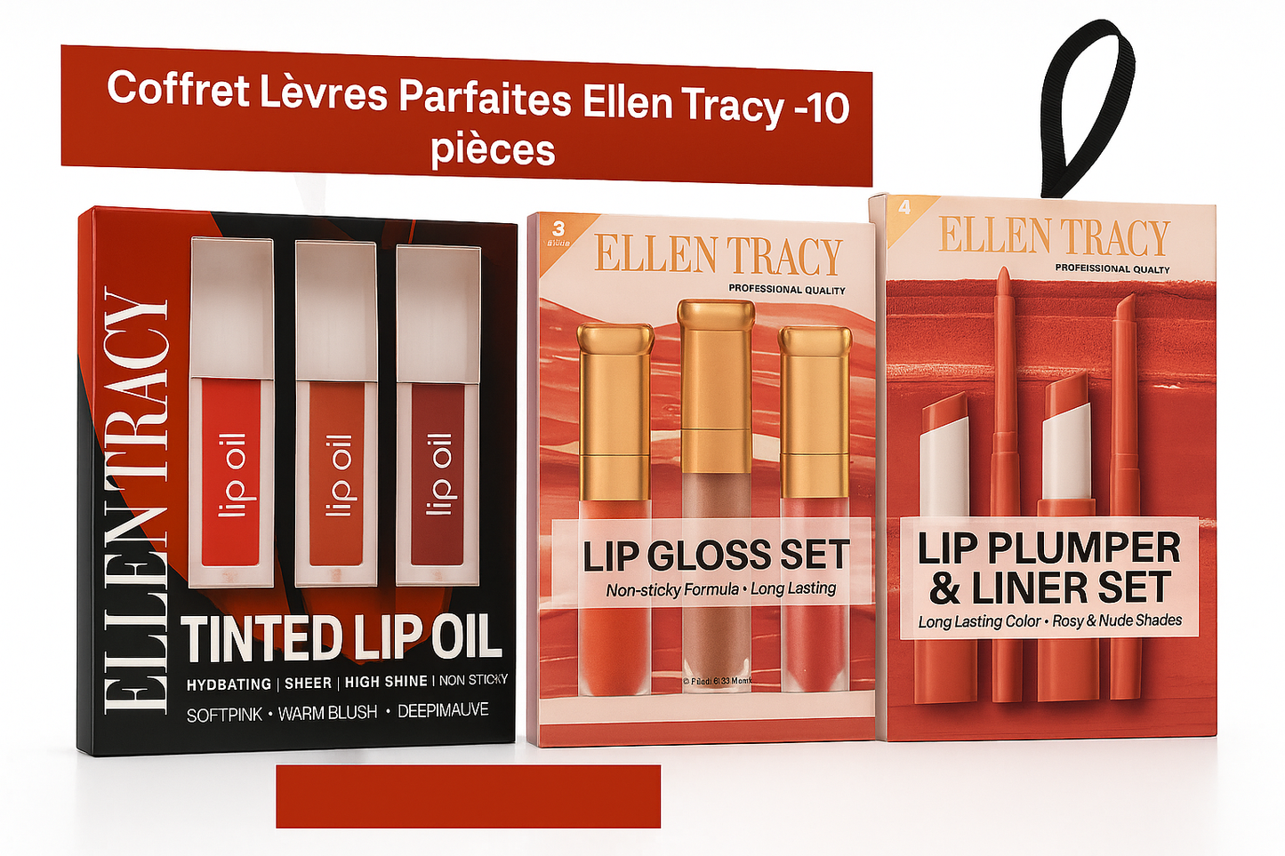 Coffret Lèvres Parfaites Ellen Tracy -10 pièces (Huiles +Volume & Définition +Gloss)