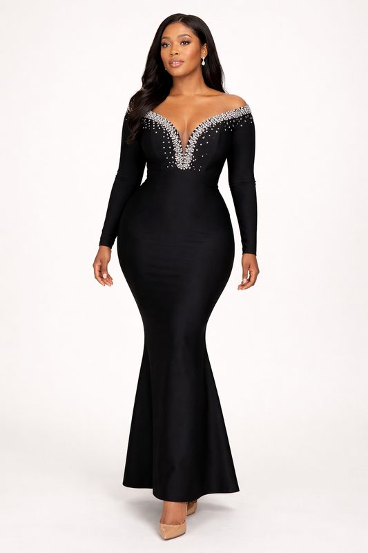 Robe Prestige Élégance – Noir & Cristaux