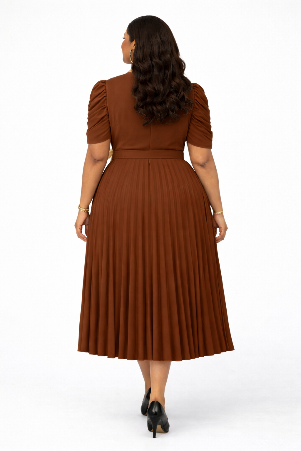 Robe Élégance Plissée Midi -manches courtes ,coupe wrap